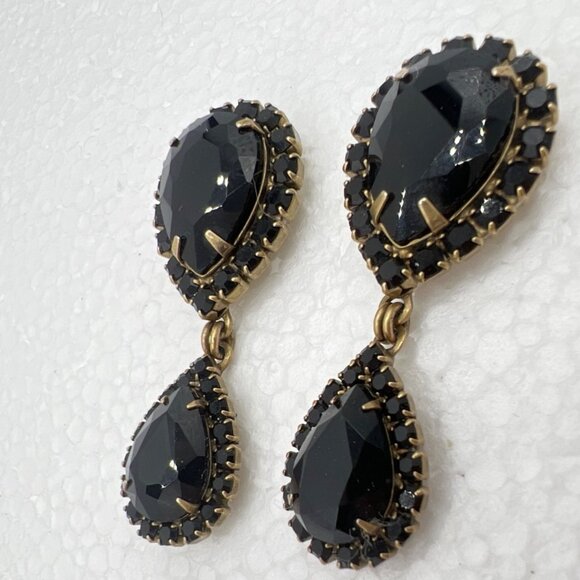 Loren Hope Dangle Earrings Black Abba Crystal Teardrop Chandelier Gold-Tone - Picture 4 of 8